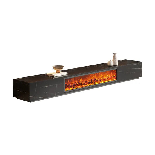 Luxury Sintered Stone TV Cabinet, Electric Fireplace, Simulated Flame and Coffee Table
