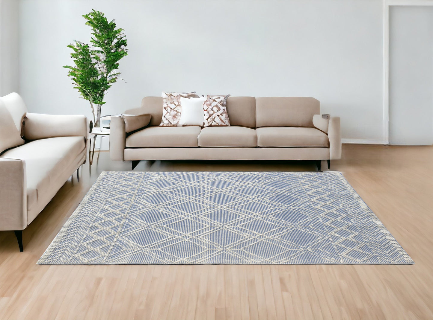 9’ x 13’ Blue Ivory Tribal Geometric Pattern Area Rug