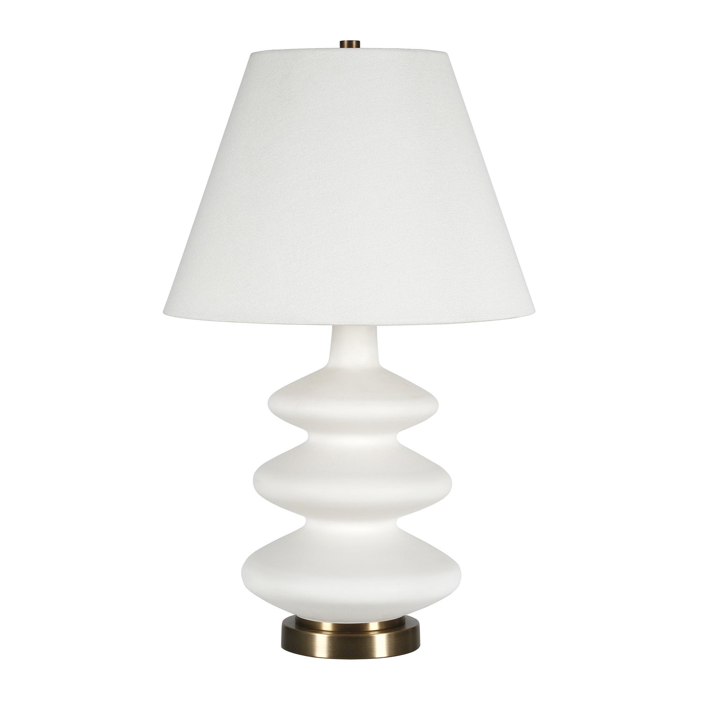 26" Gold and White Glass Table Lamp With White Empire Shade