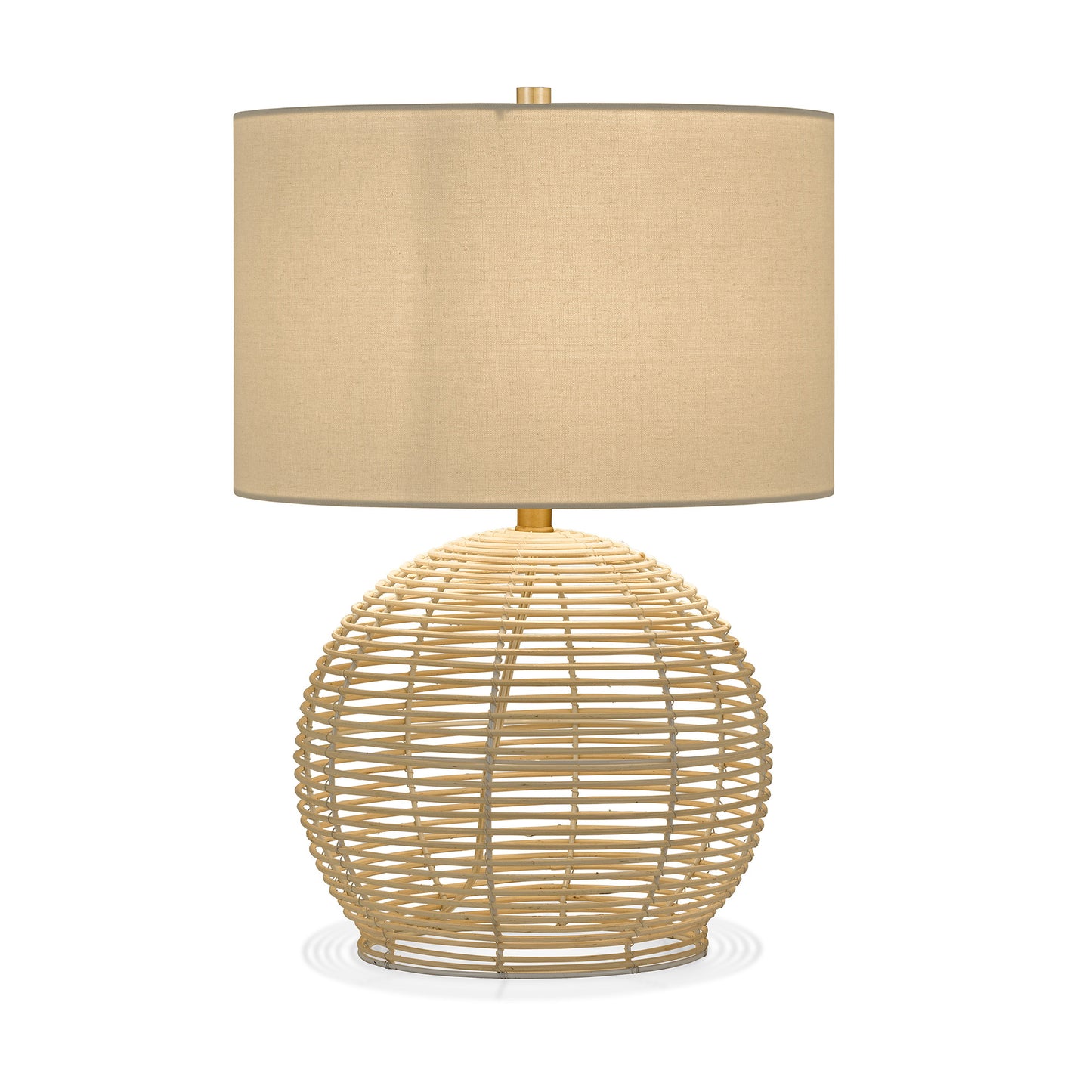 21" Natural Rattan Table Lamp With White Drum Shade