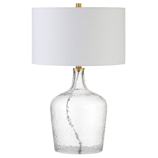 24" Clear Glass Table Lamp With White Drum Shade