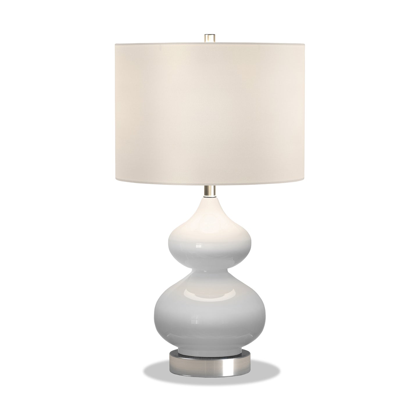 23" White and Silver Glass Table Lamp With White Drum Shade