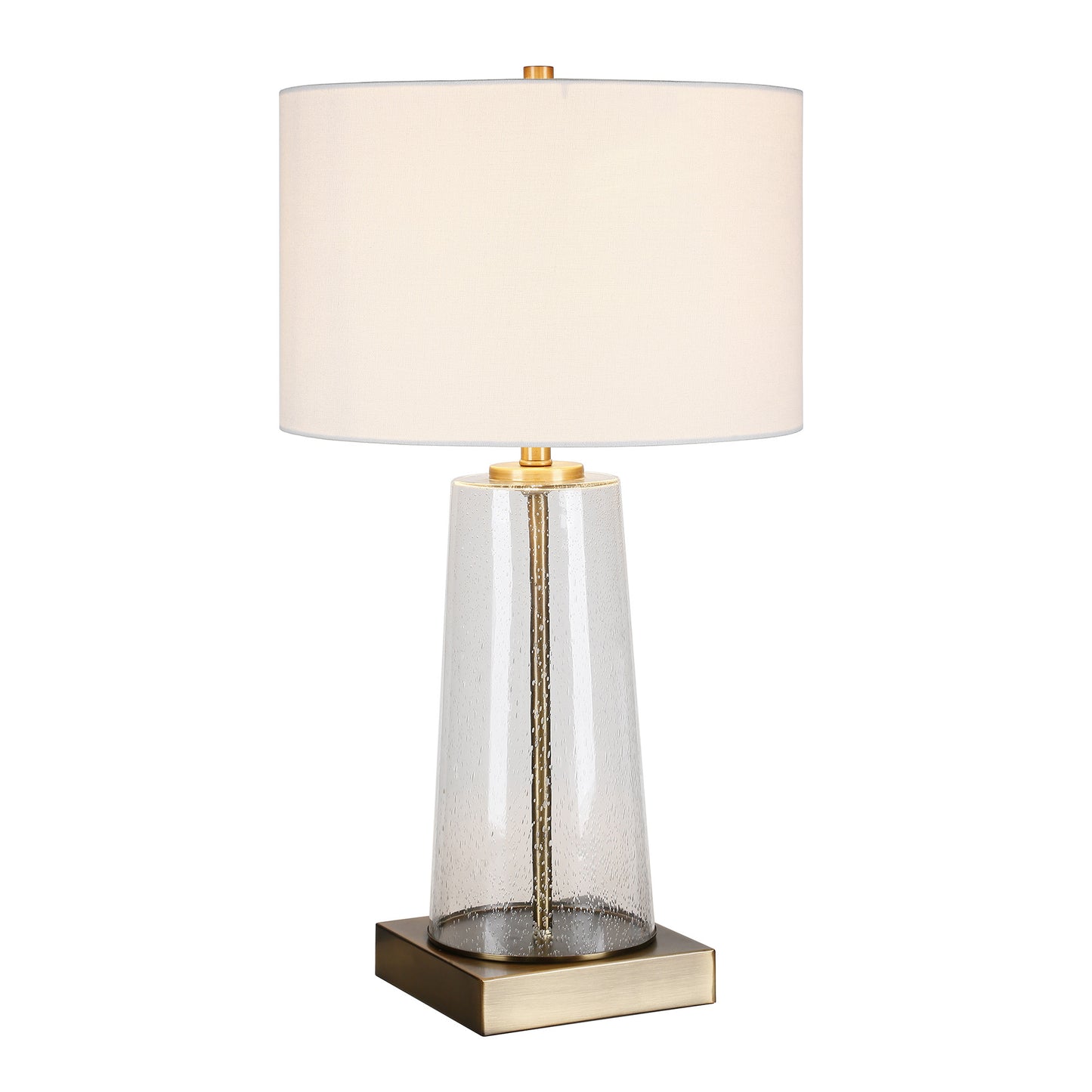 27" Brass Glass Table Lamp With White Drum Shade