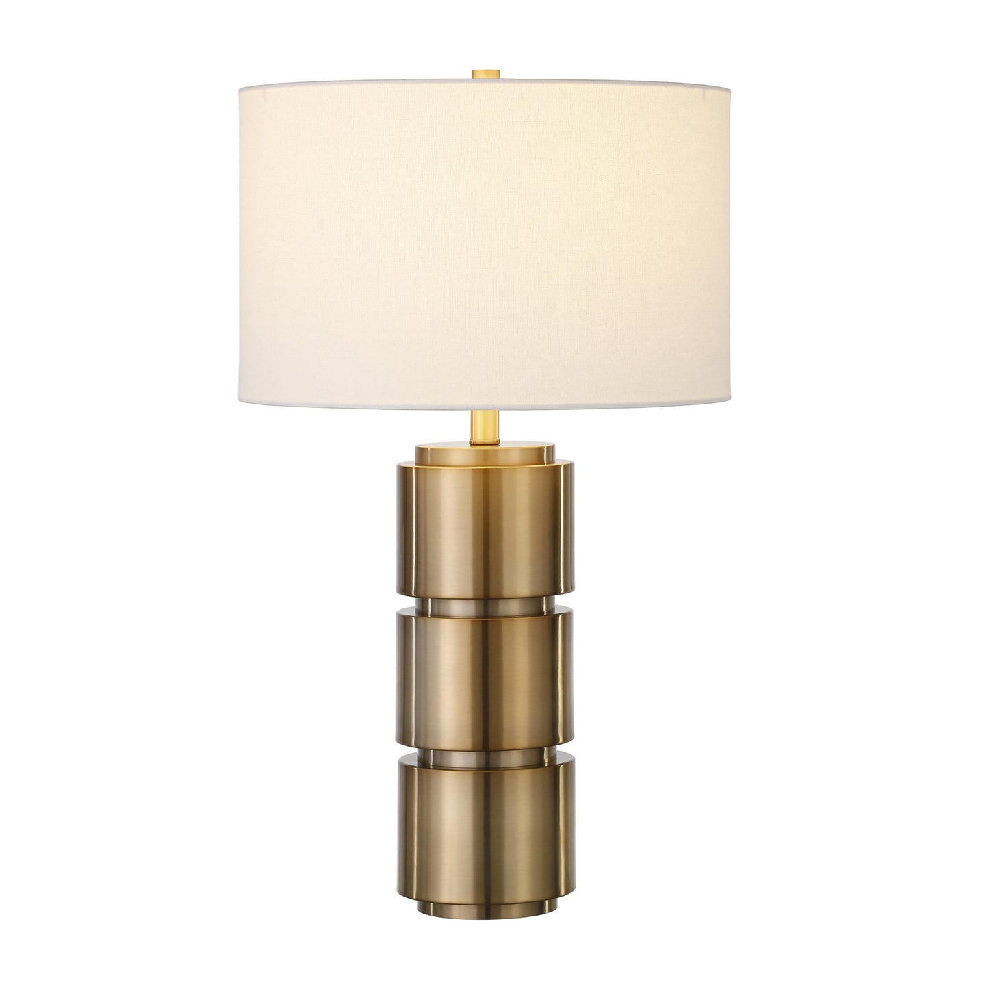 27" Brass Metal Table Lamp With White Drum Shade