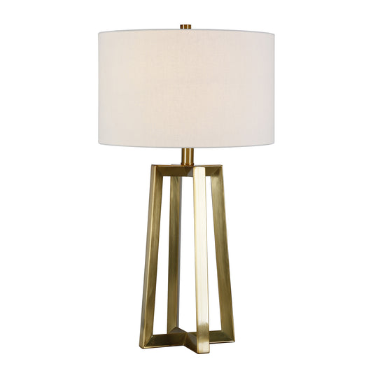 24" Brass Metal Table Lamp With White Drum Shade