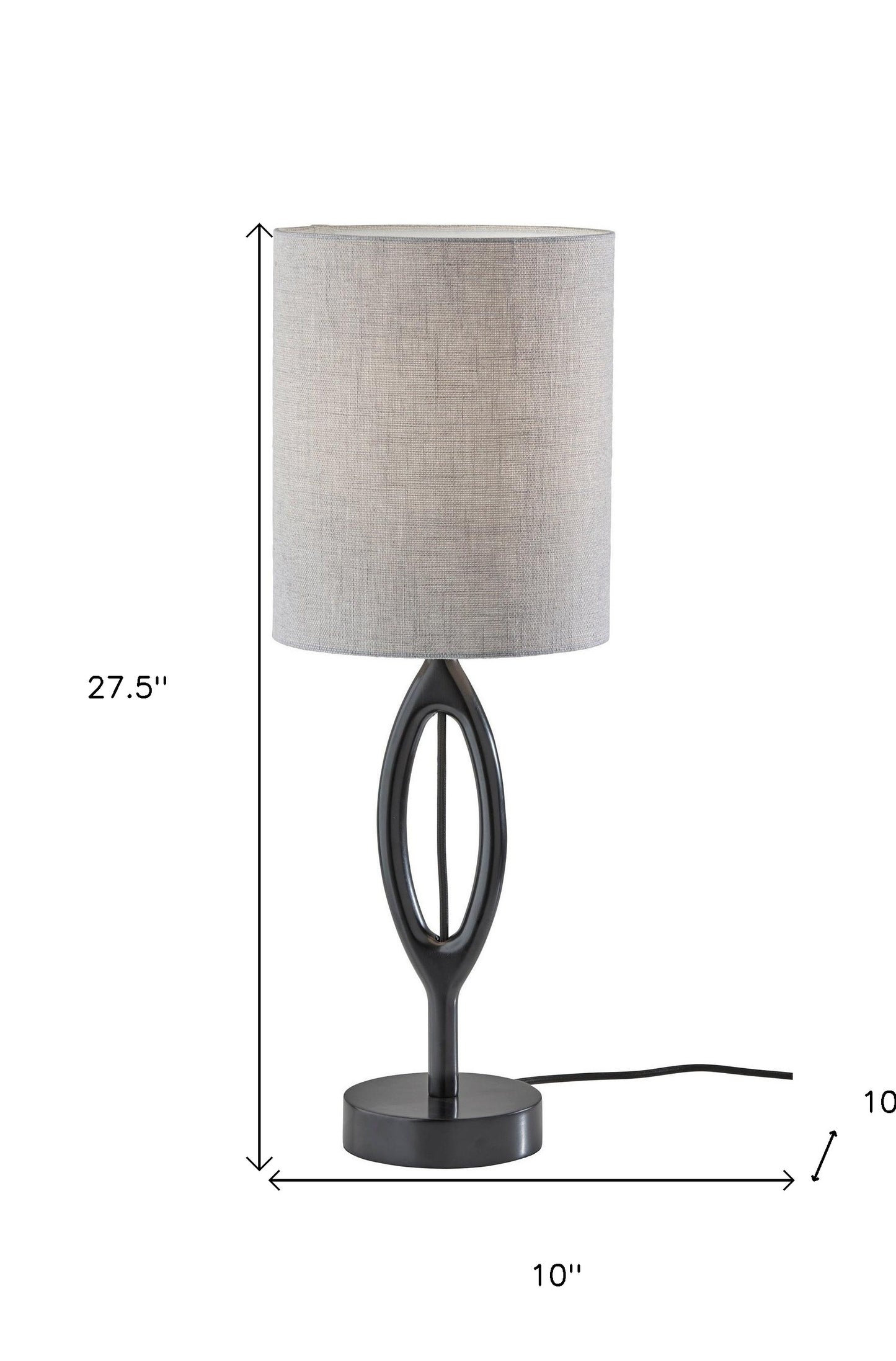 28" Black Solid Wood Round Table Lamp With Gray Drum Shade