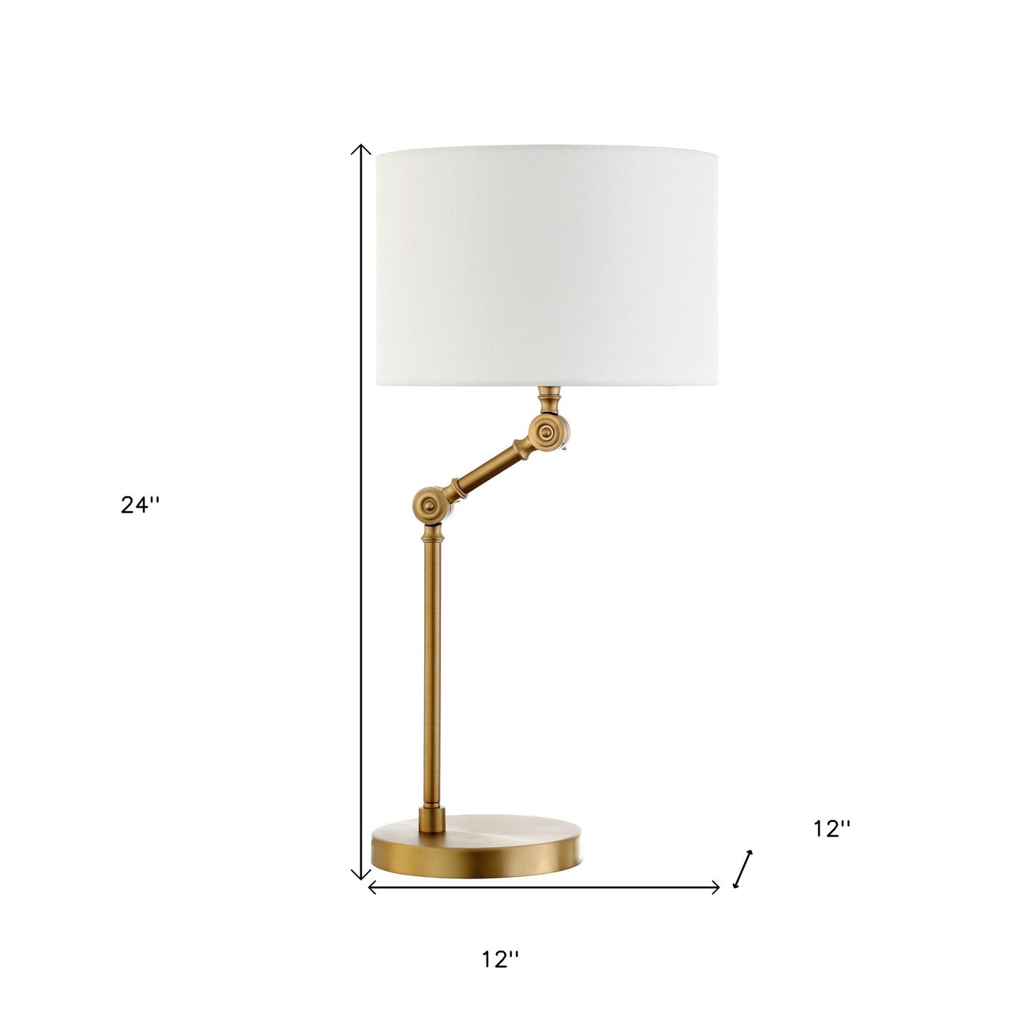 24" Gold Metal Adjustable Table Lamp With White Drum Shade