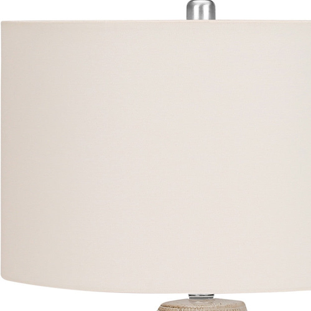 26" Cream Ceramic Urn Table Lamp With Cream Drum Shade