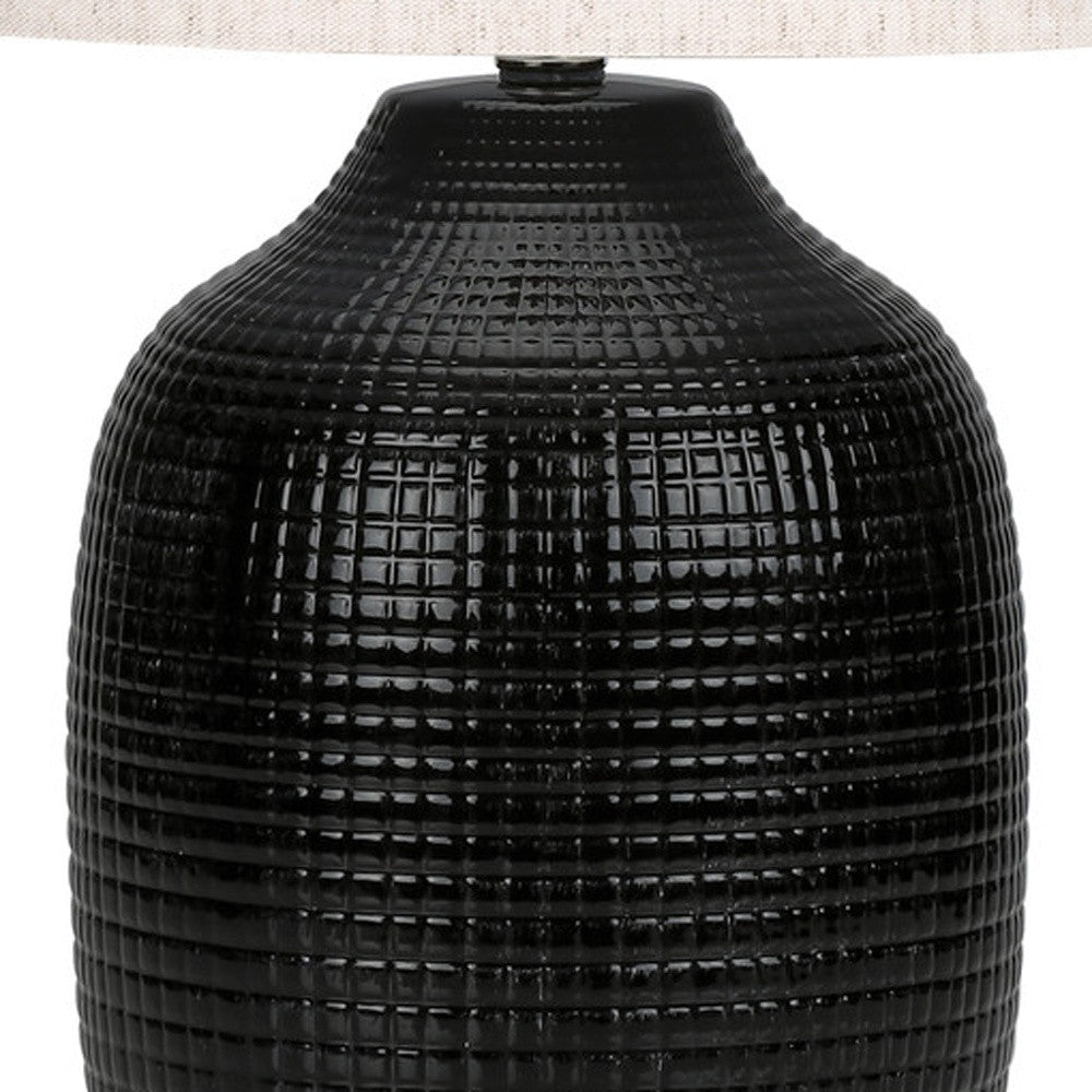 26" Black Ceramic Urn Table Lamp With Ivory Drum Shade