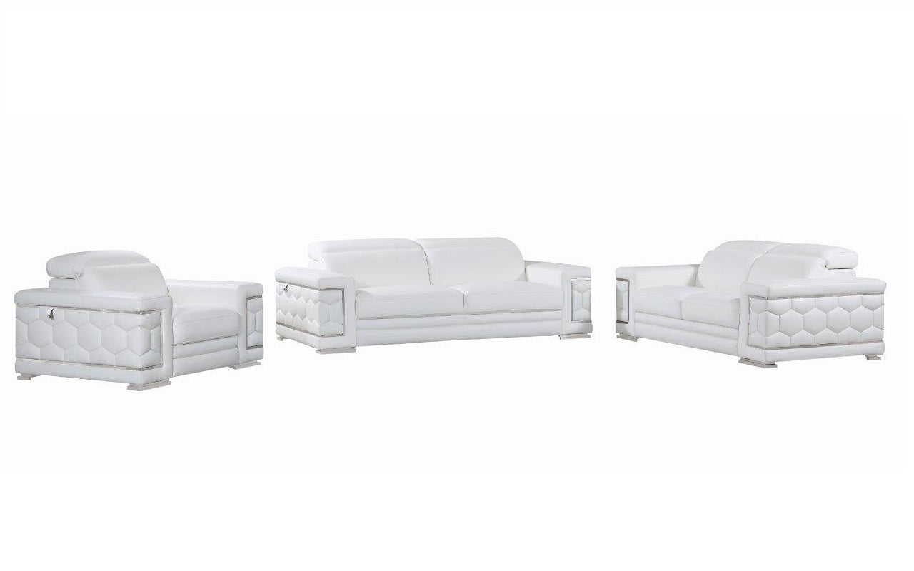 Three Piece Indoor White Italian Leather Six Person Seating Set