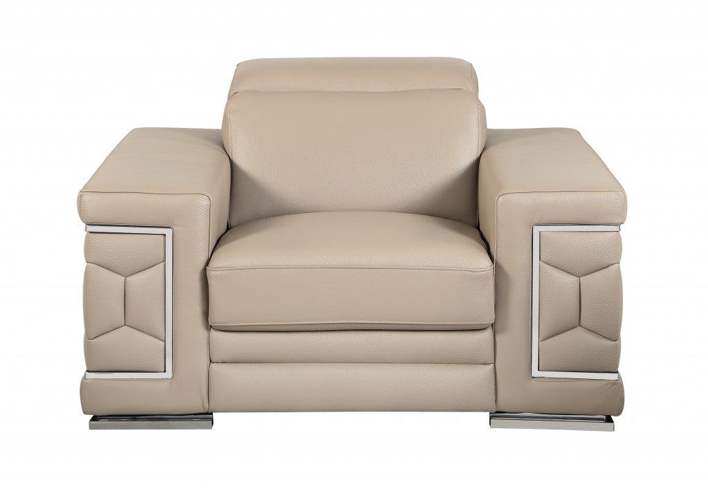 Three Piece Indoor Beige Italian Leather Six Person Seating Set