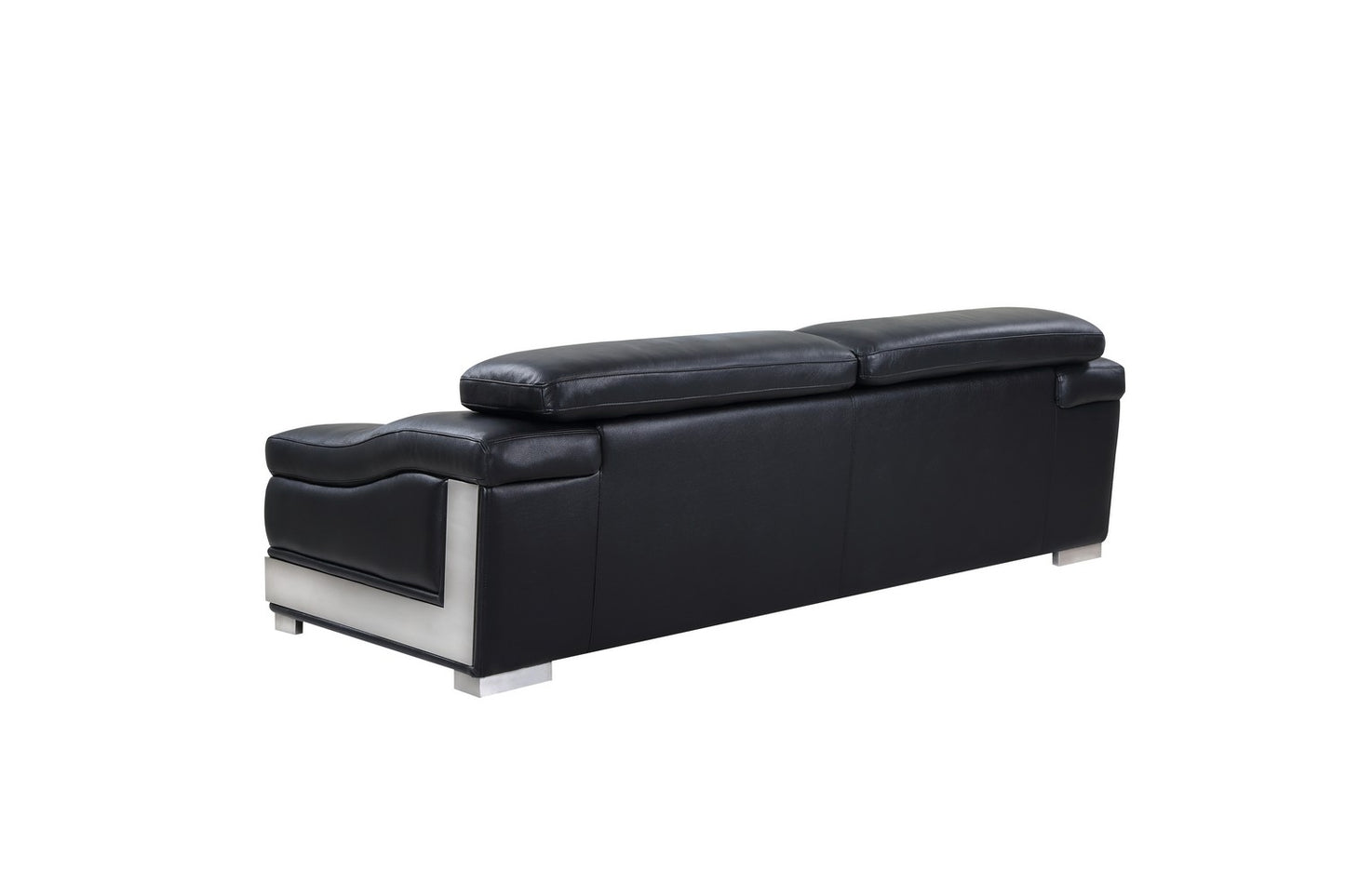 92" Black And Silver Italian Leather Sofa