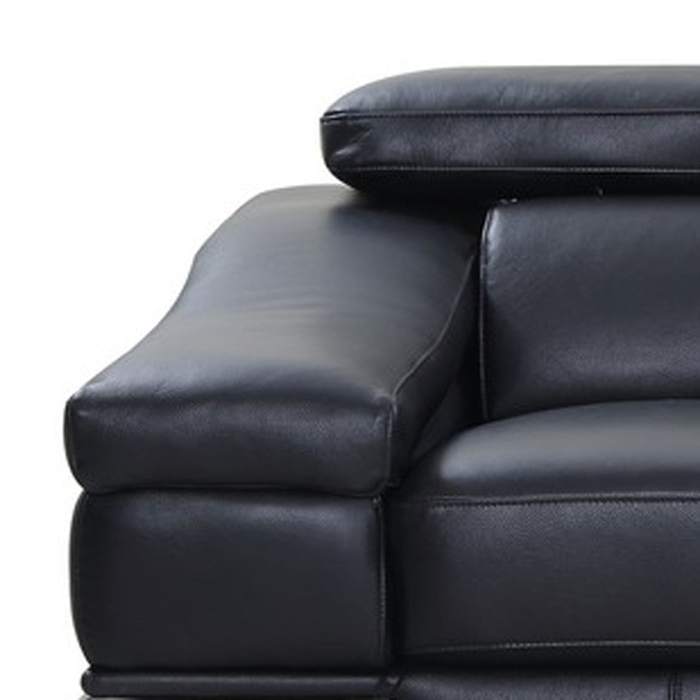 92" Black And Silver Italian Leather Sofa