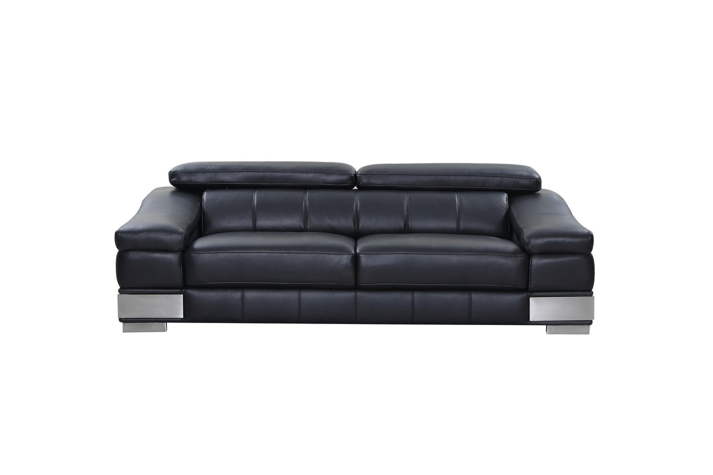 92" Black And Silver Italian Leather Sofa