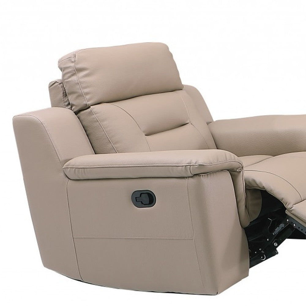 Three Piece Indoor Beige Genuine Leather Five Person Seating Set