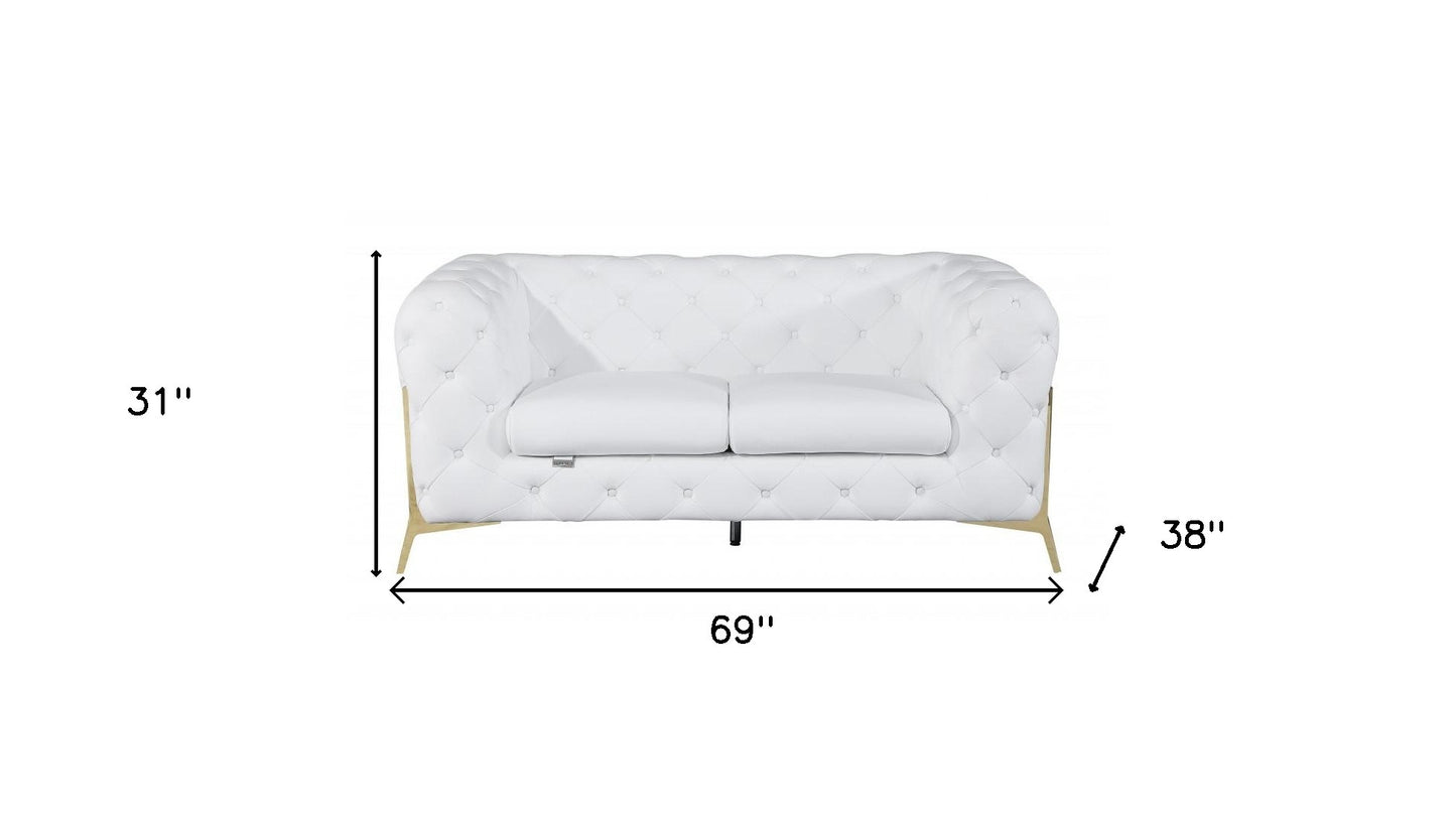 69" White And Gold Italian Leather Loveseat