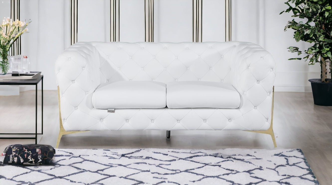 69" White And Gold Italian Leather Loveseat