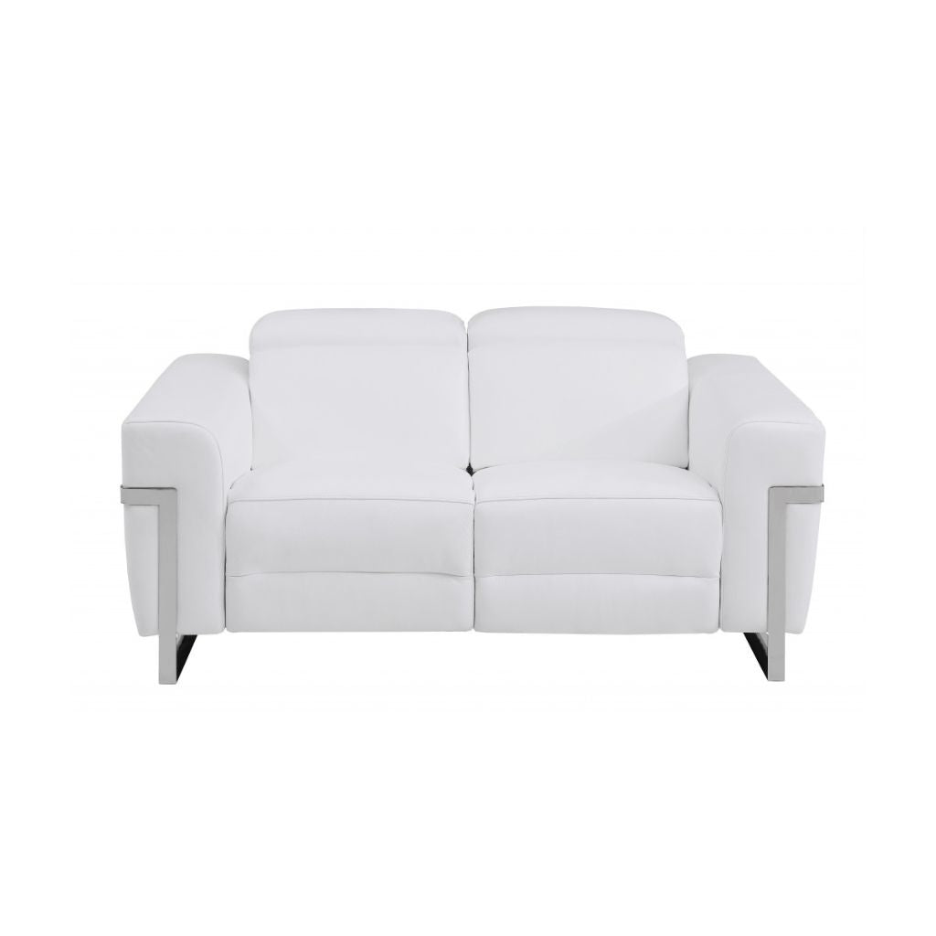 Three Piece Indoor White Italian Leather Six Person Seating Set