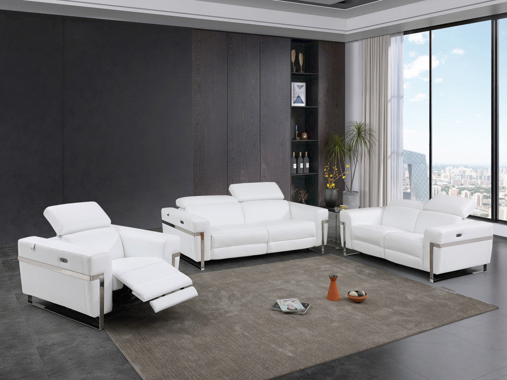 Three Piece Indoor White Italian Leather Six Person Seating Set