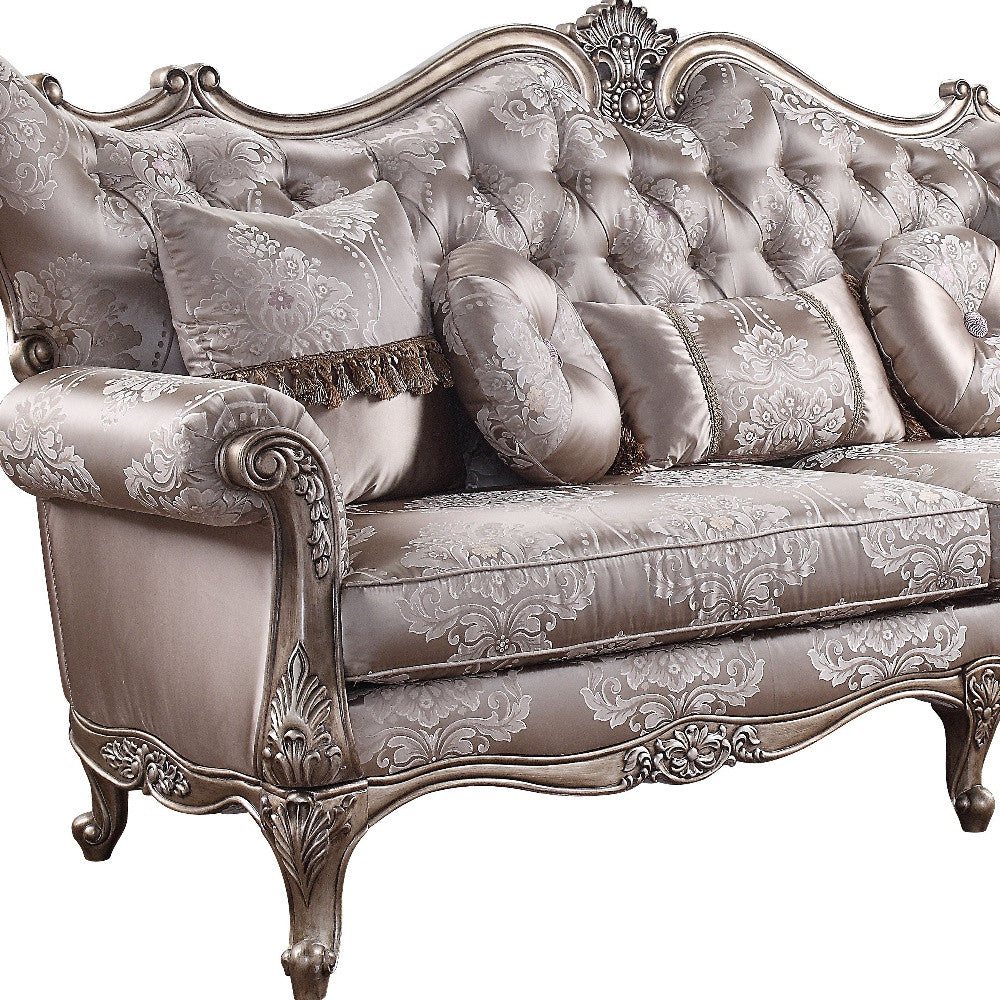 94" Fabric Imitation silk And Champagne Sofa With Five Toss Pillows