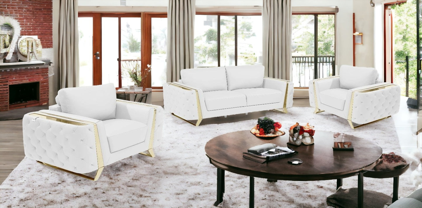 Three Piece Indoor White Italian Leather Six Person Seating Set