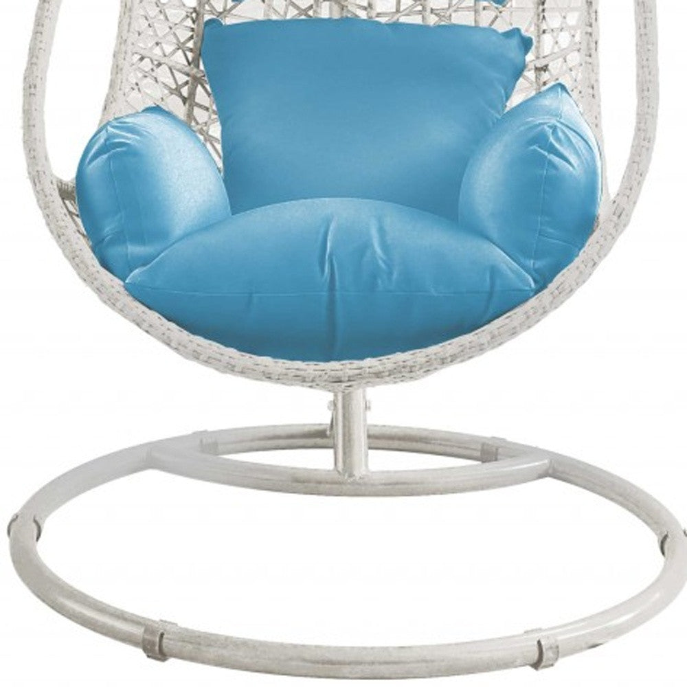 Blue And White Metal Swing Chair With Cushion