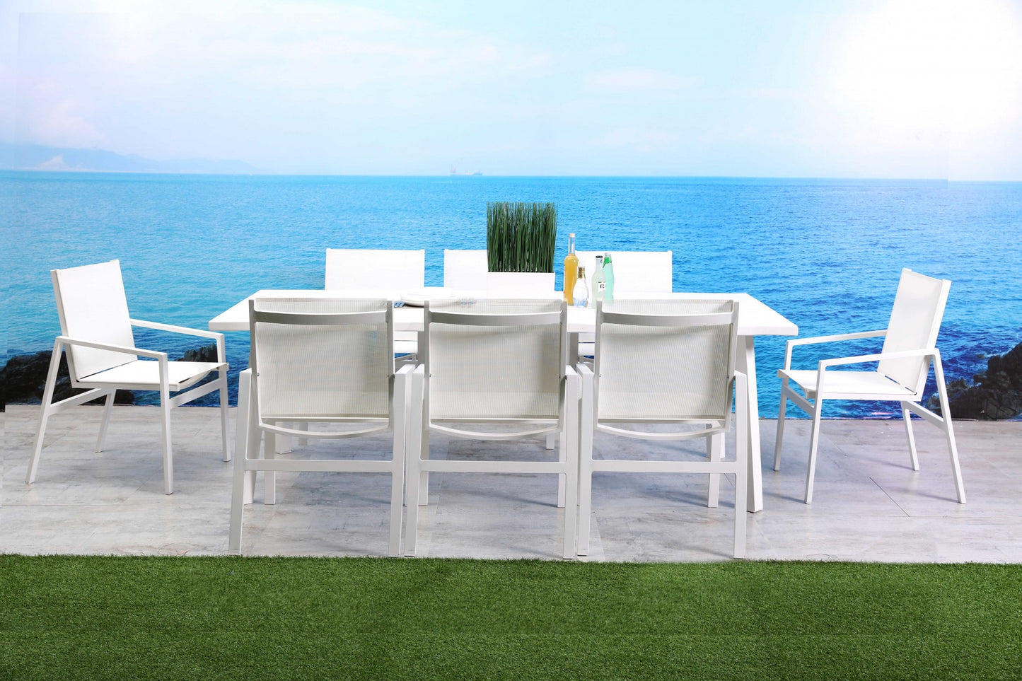 87" White Aluminum Outdoor Dining Table