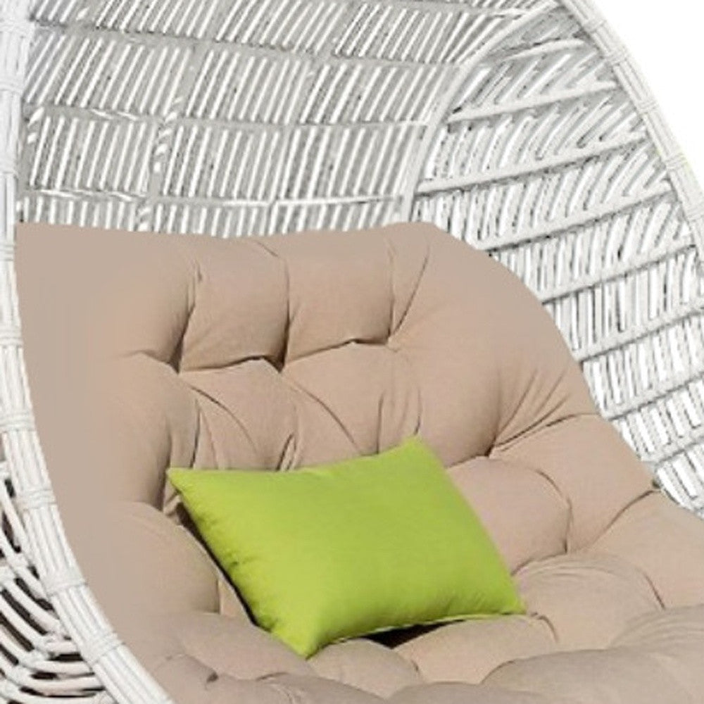 69" Beige And White Metal Swing Chair With Beige Cushion