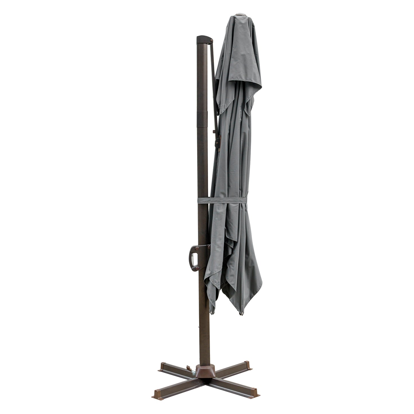 10' Dark Gray Polyester Square Tilt Cantilever Patio Umbrella With Stand