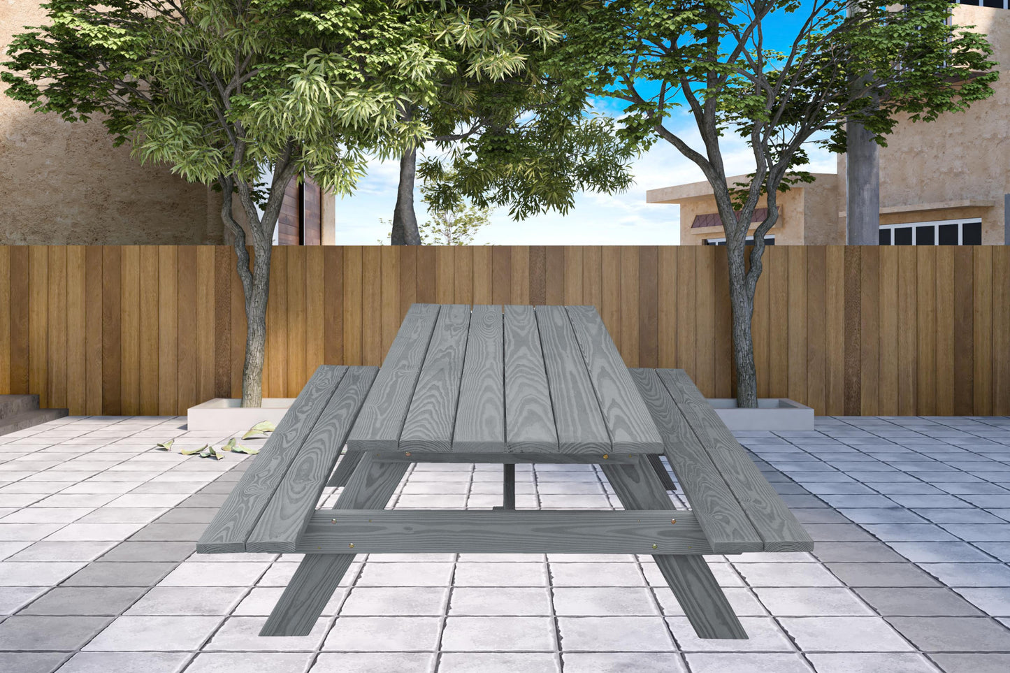 94" Gray Solid Wood Outdoor Picnic Table