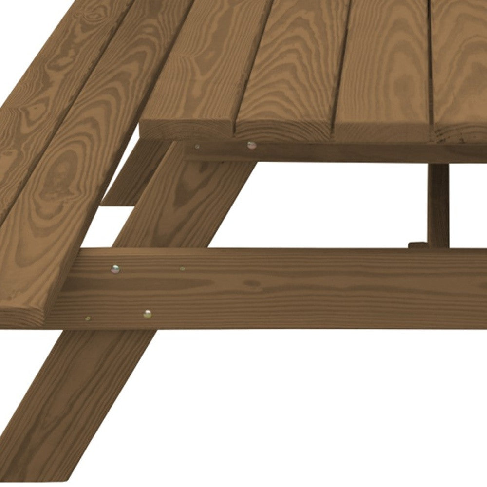 94" Wood Brown Solid Wood Outdoor Picnic Table with Umbrella Hole