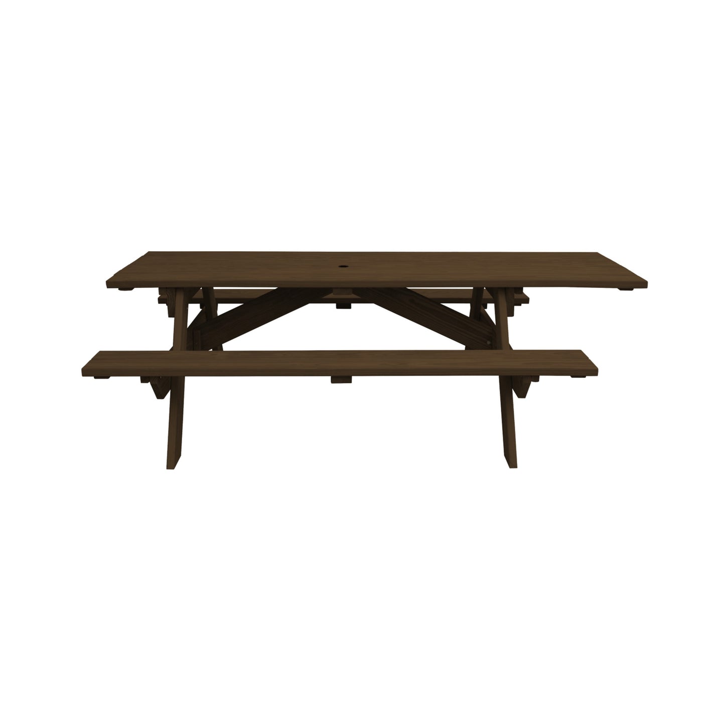 94" Dark Brown Solid Wood Outdoor Picnic Table with Umbrella Hole