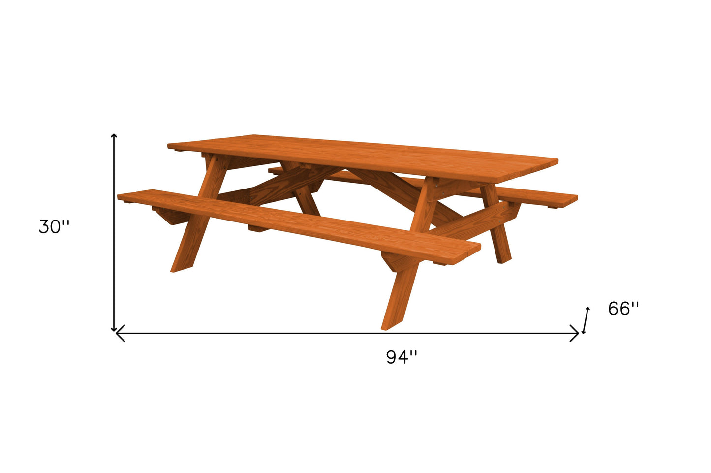 94" Redwood Solid Wood Outdoor Picnic Table