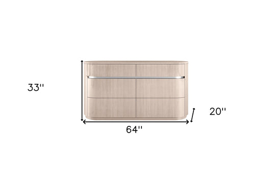 64" Beige Six Drawer Double Dresser