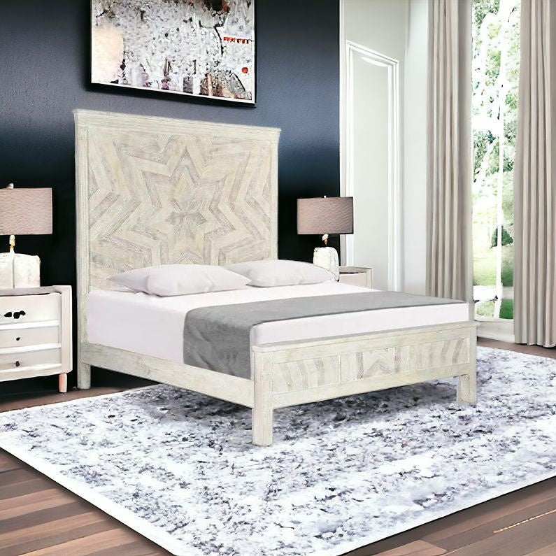 Solid Wood King Geo Star White Bed