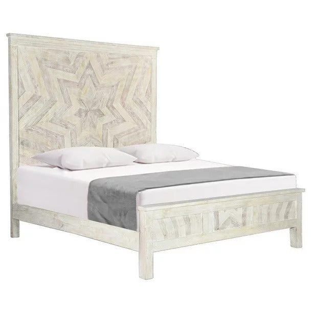 Solid Wood King Geo Star White Bed