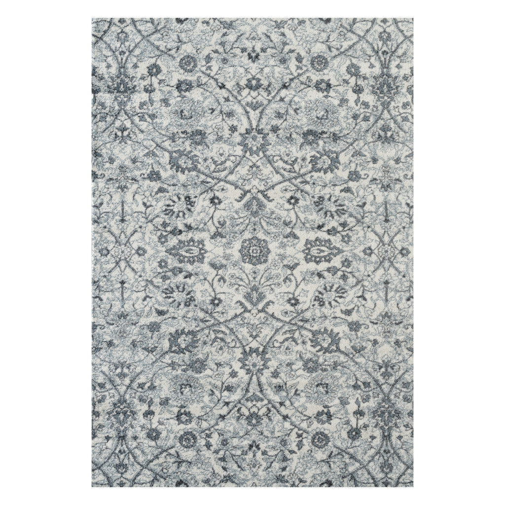 9' x 12' Gray and Beige Floral Power Loom Area Rug