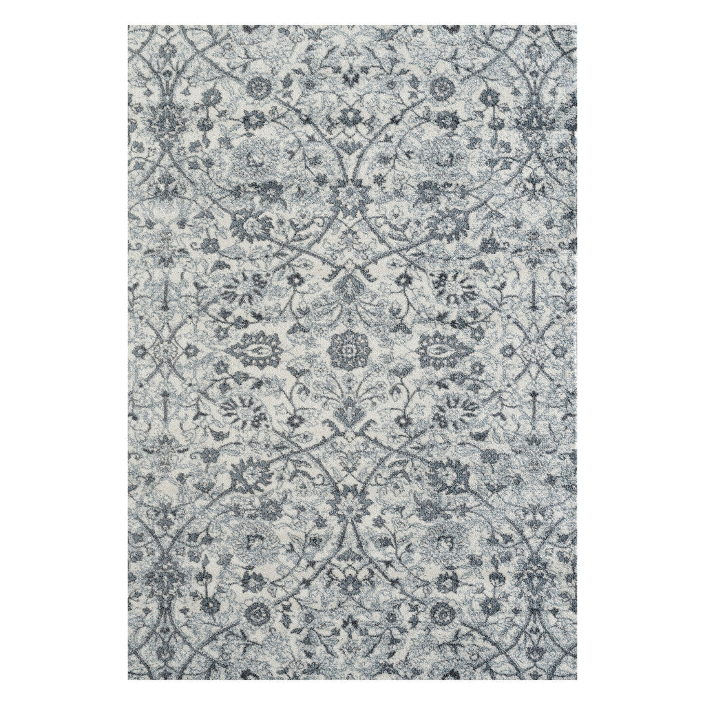 9' x 12' Gray and Beige Floral Power Loom Area Rug