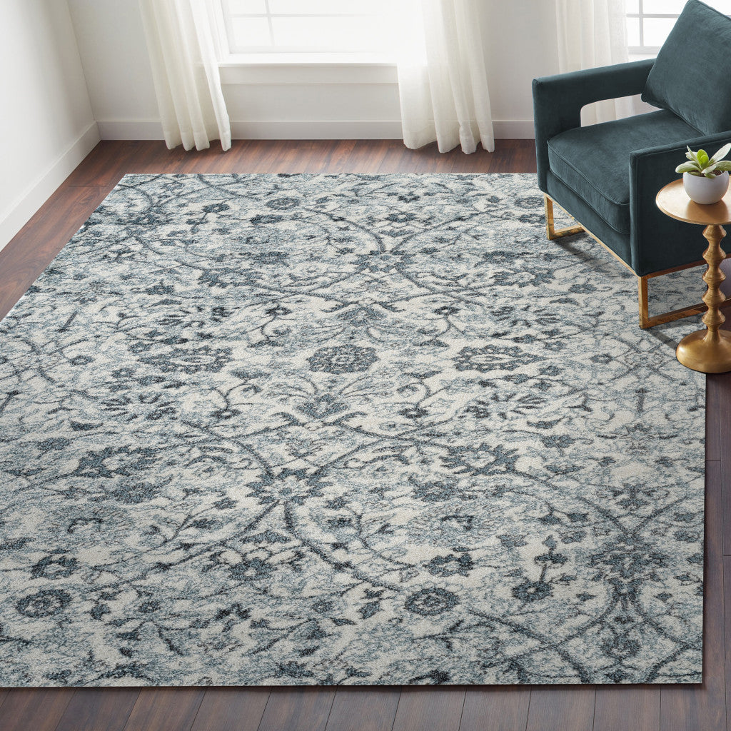 9' x 12' Gray and Beige Floral Power Loom Area Rug