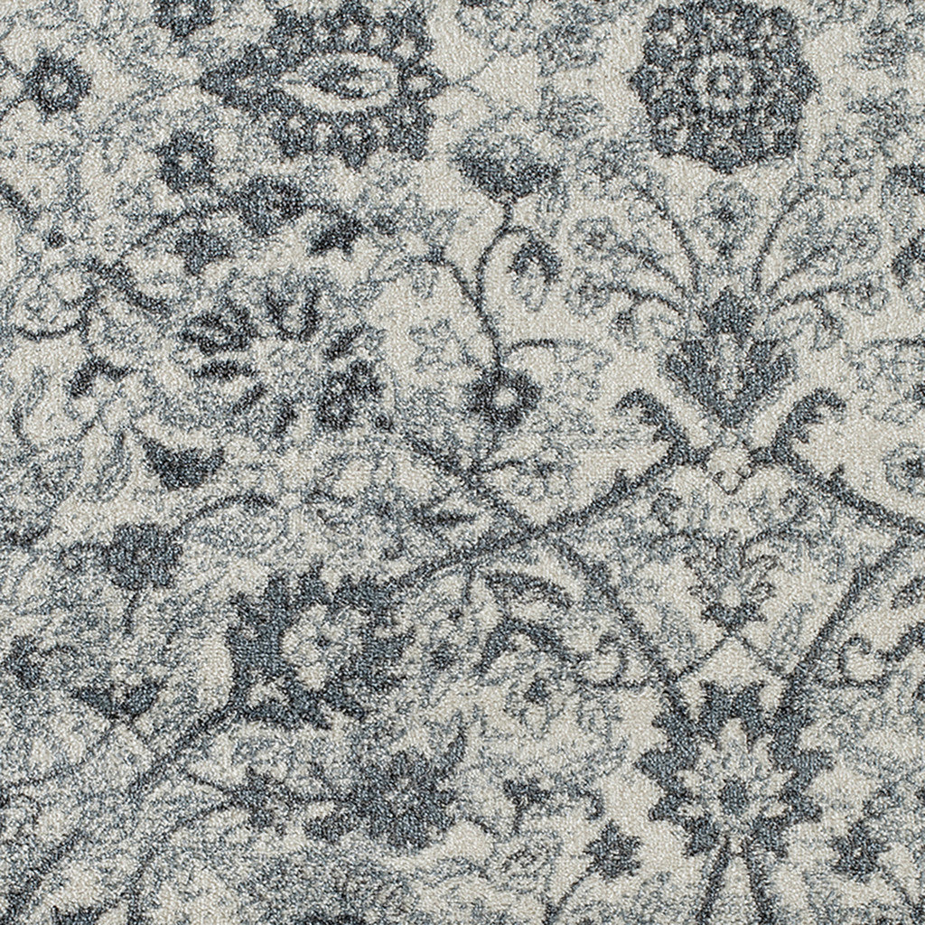 9' x 12' Gray and Beige Floral Power Loom Area Rug