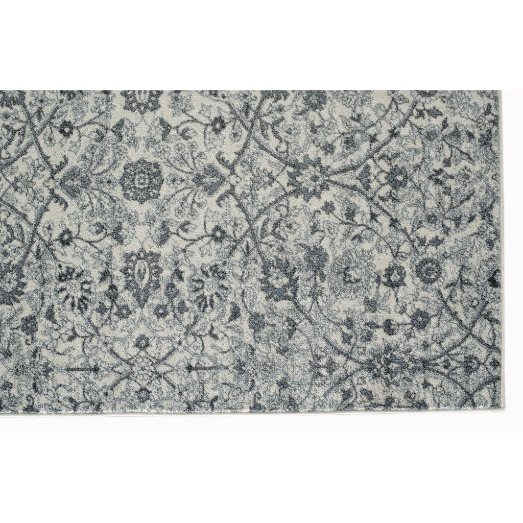 9' x 12' Gray and Beige Floral Power Loom Area Rug