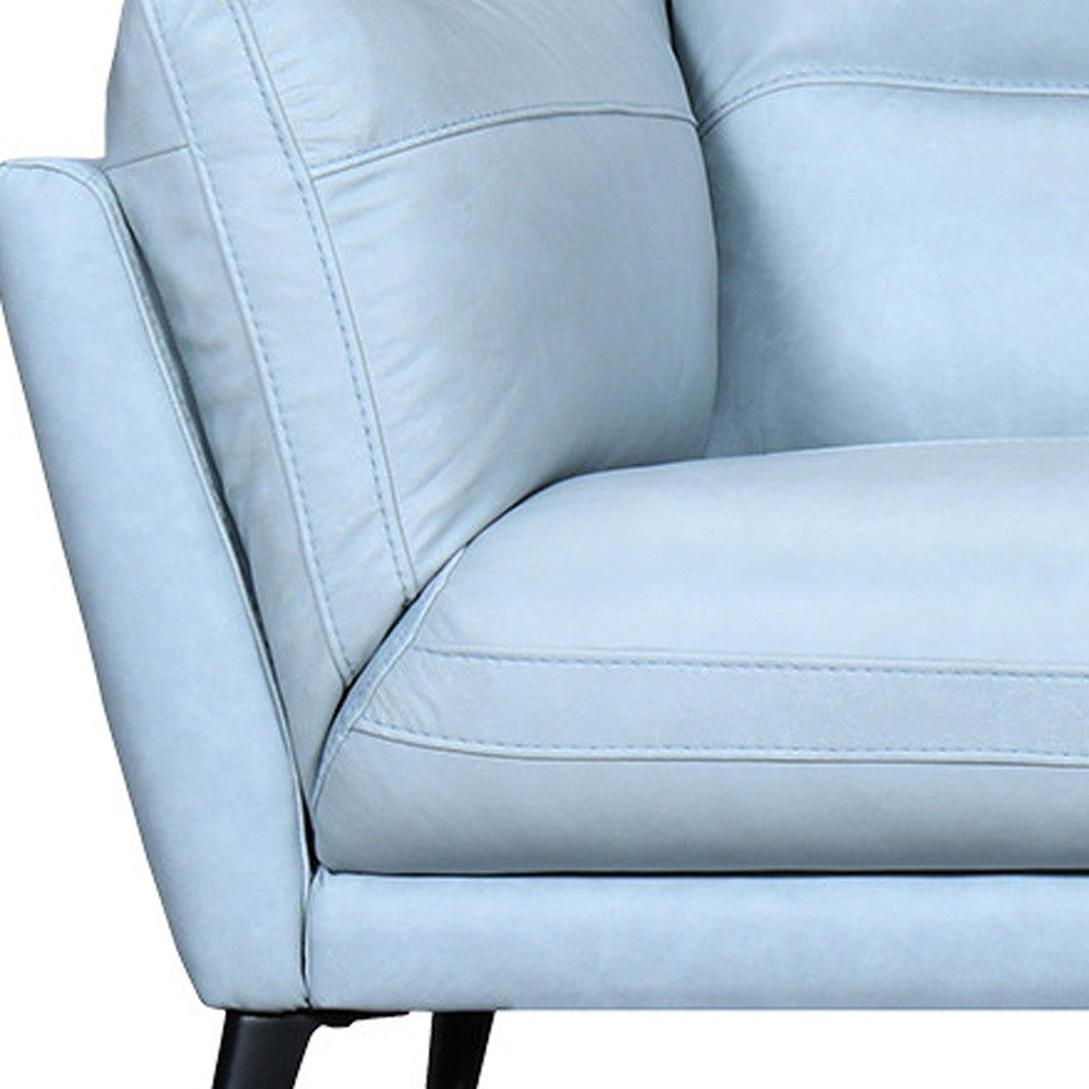 87" Sky Blue And Black Leather Sofa