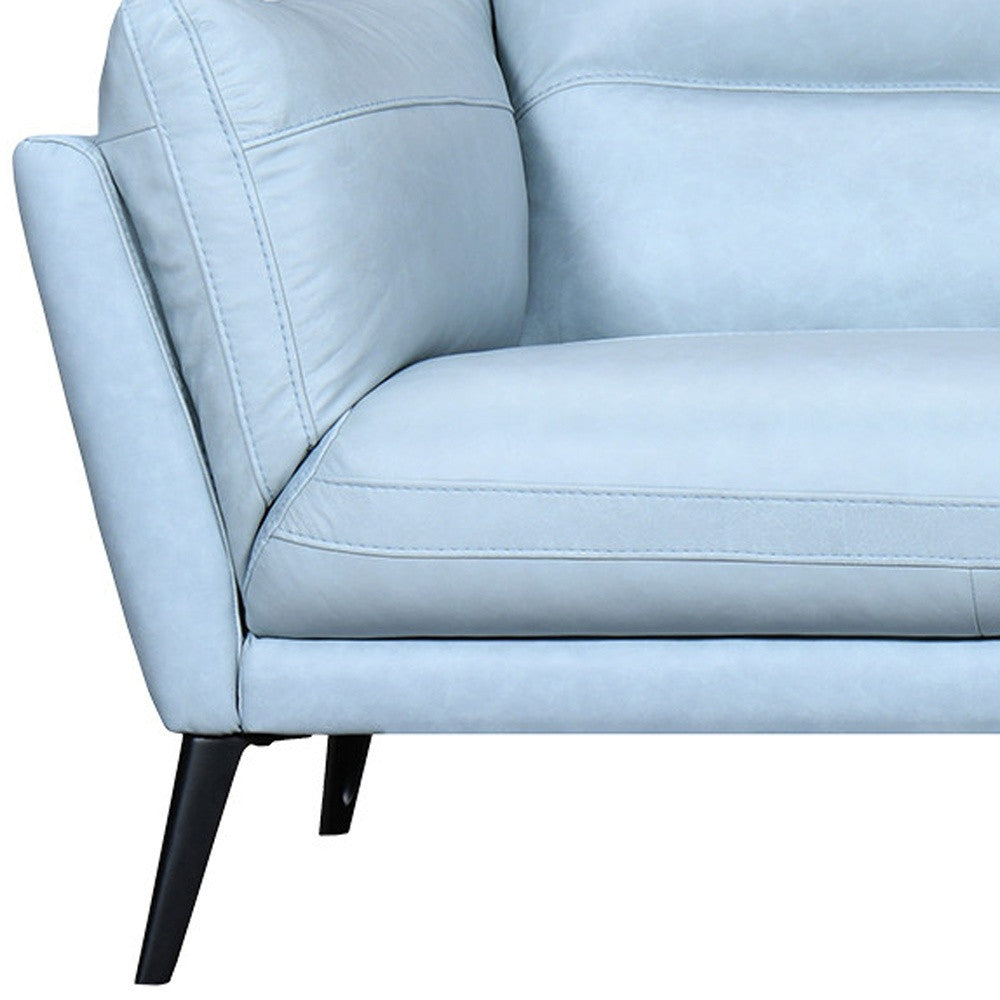 87" Sky Blue And Black Leather Sofa