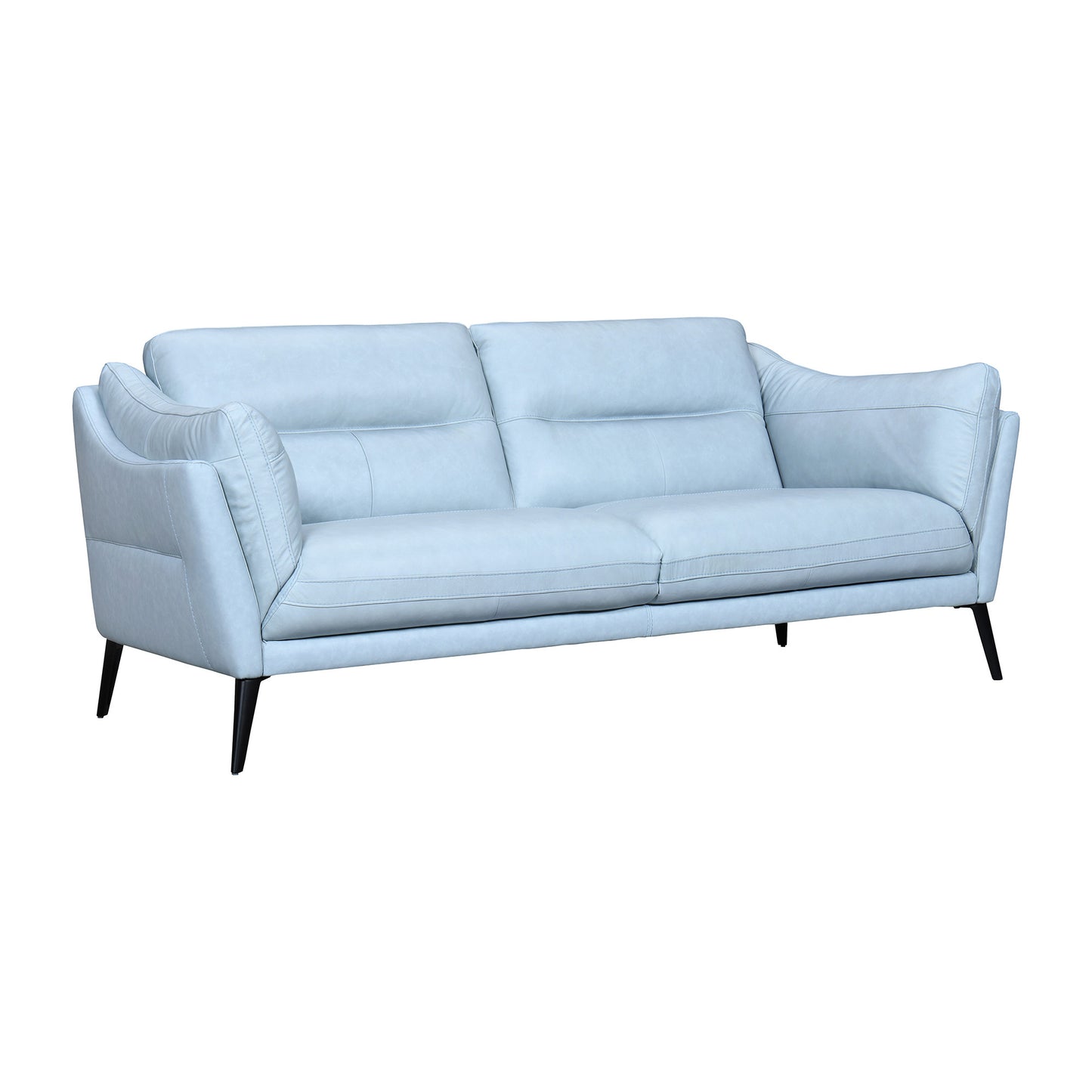 87" Sky Blue And Black Leather Sofa