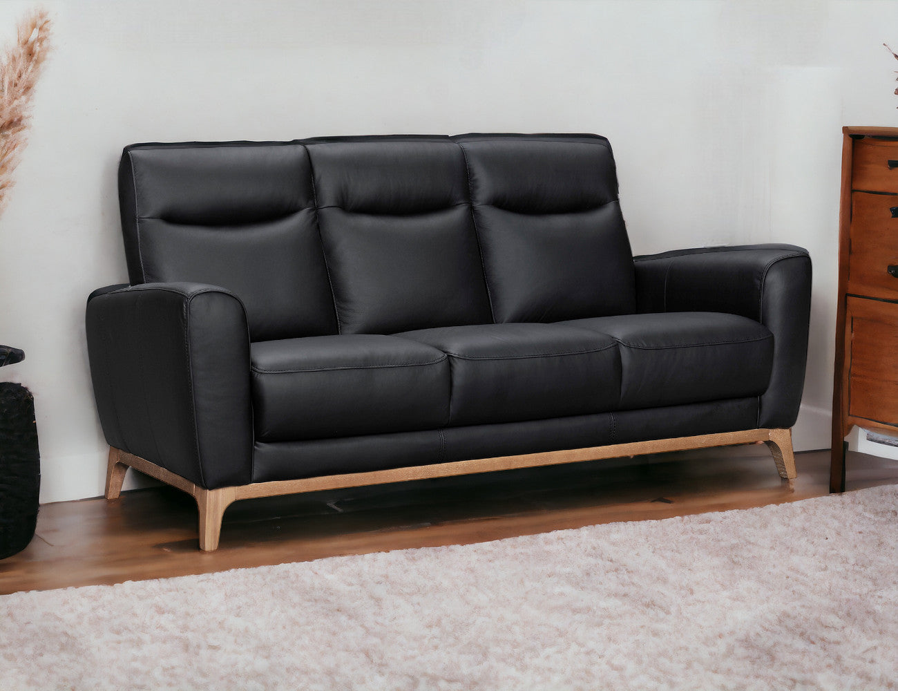 83" Black And Brown Leather Sofa