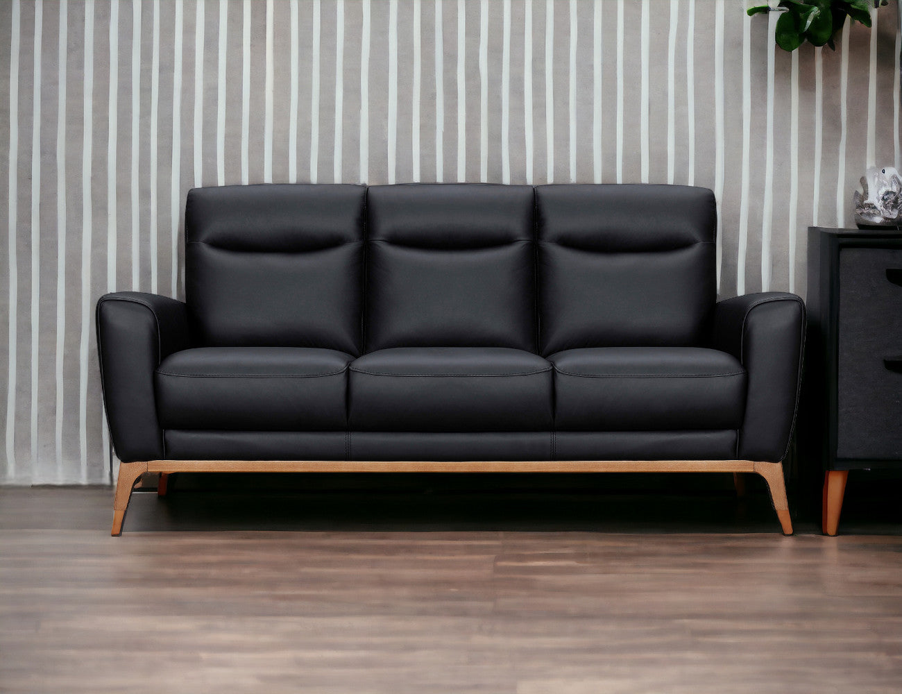 83" Black And Brown Leather Sofa