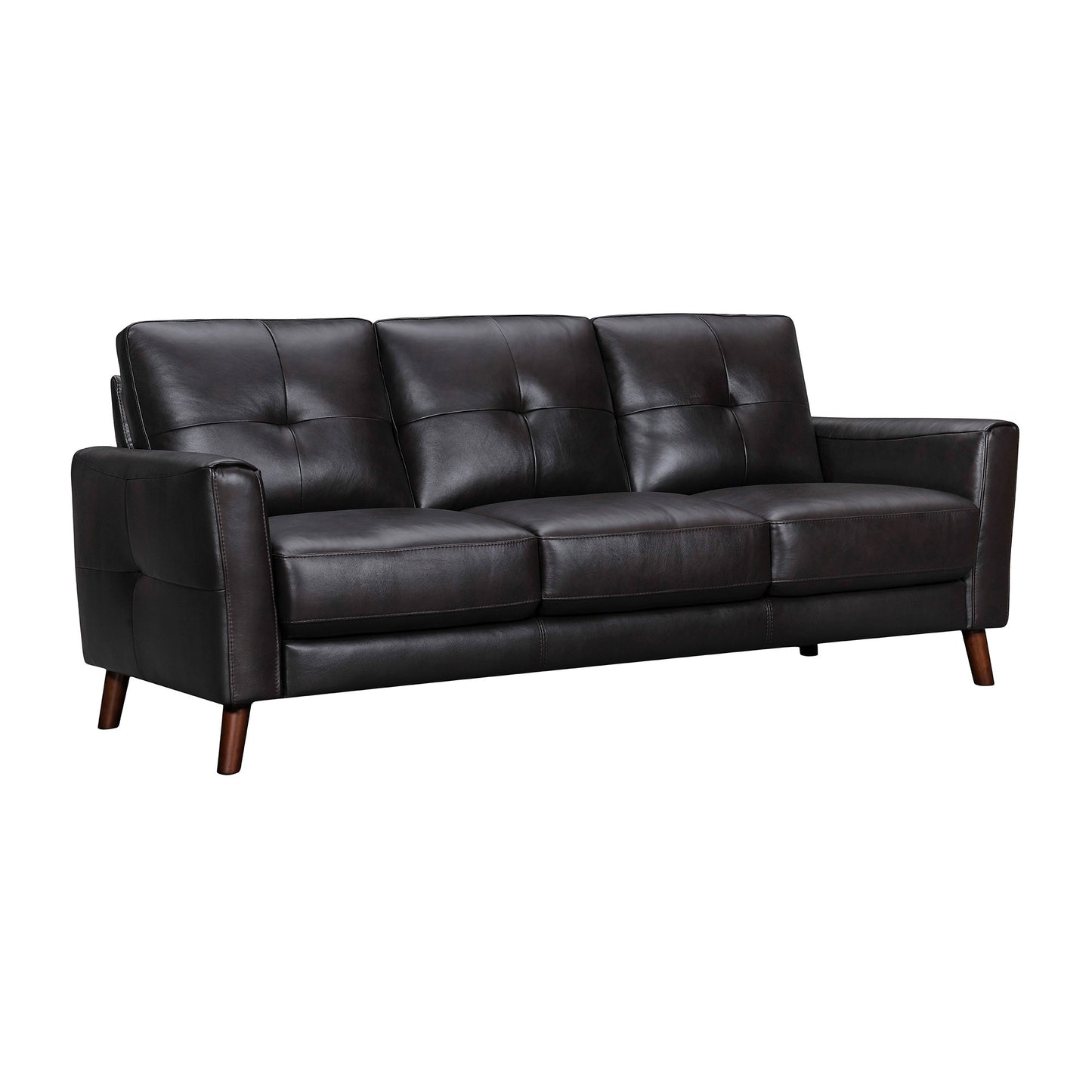 82" Black And Brown Tufted Leather Sofa