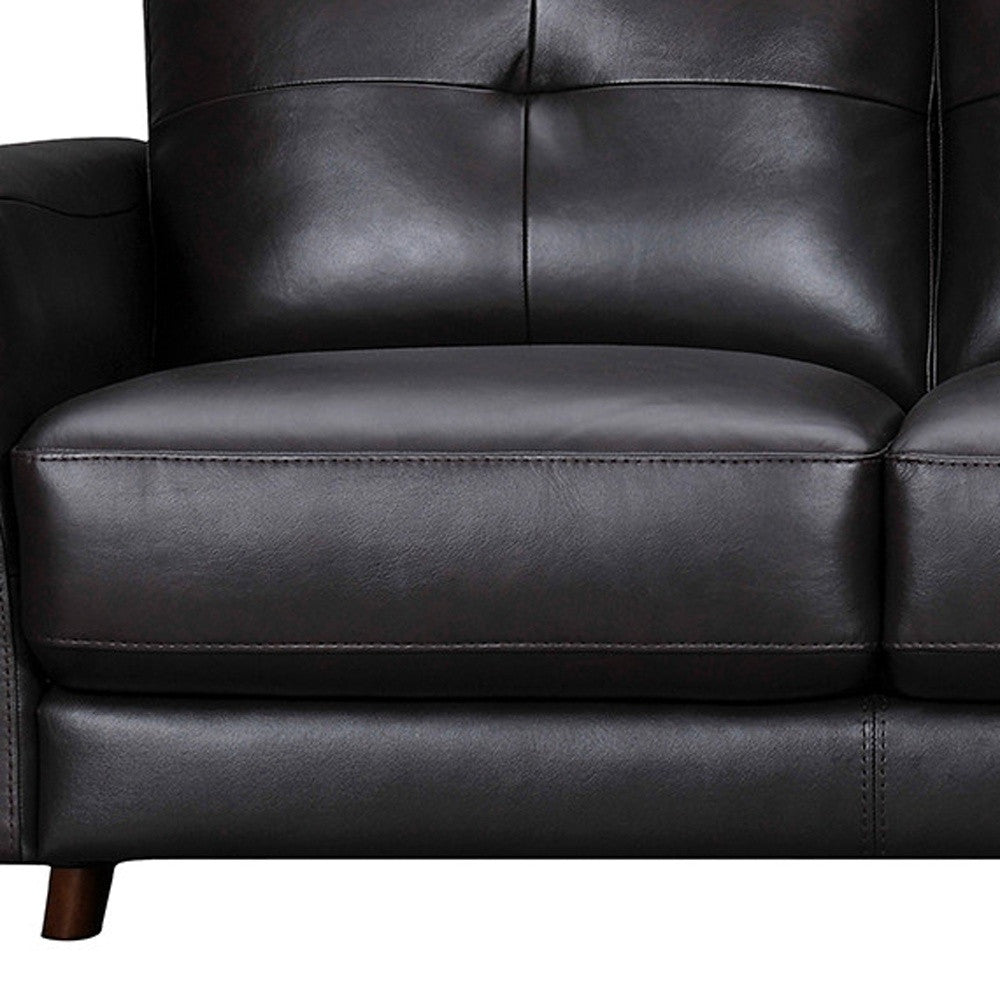 82" Black And Brown Tufted Leather Sofa