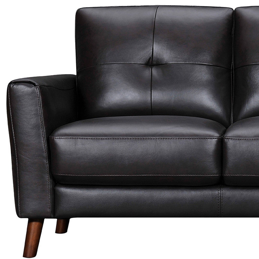 82" Black And Brown Tufted Leather Sofa