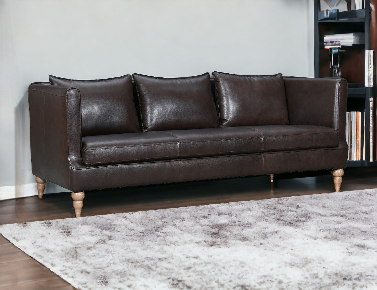 85" Dark Brown And Brown Leather Sofa